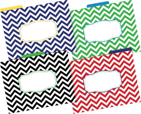 Barker Creek Nautical Chevron Designer File Folders Set of 36, Multi-Design with Colorful Chevrons on Outside, Solid