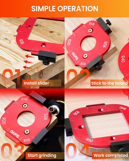 8 R10/R15/R20/R25/ R30/R35/R40/R50 TANYO Router Corner Radius Template, Plastic Box Router Jig with Radius, Aluminum