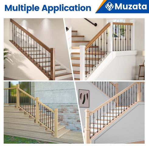 Muzata 10 Pack Iron Baluster Shoes with Screws for 1/2" Square Staircase Baluster, Satin Black