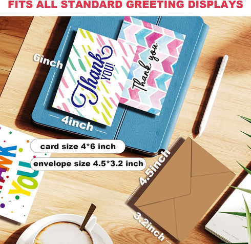 ZZTBTNO 8 12 Blank Thank You Cards with Envelopes & Stickers - Write Your Own Message - Blank Inside Greeting Cards