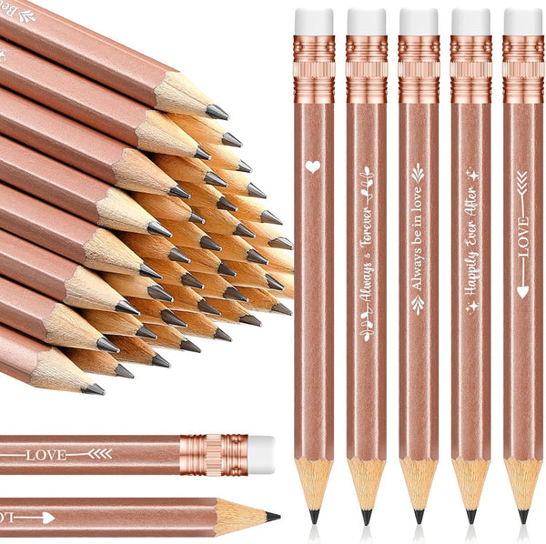 Crtiin 50 Pcs Mini Golf Pencils for Bridal Shower Games, Half Pencils with Eraser, 4 Inch Short Pocket (Rose Gold)