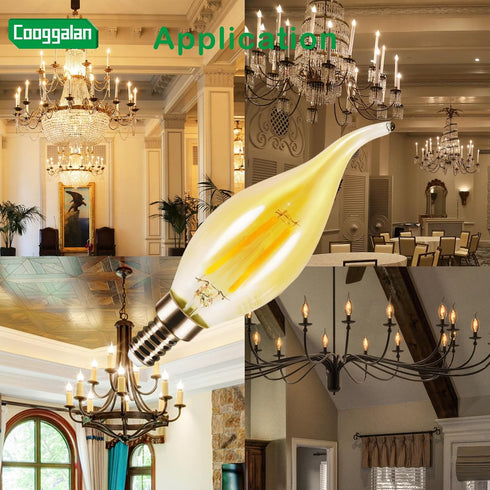 COOGGALAN E12 Bulb Dimmable, 25 Bulbs CA11 2W, Bulb, 2700K, 90, 12 Pack Amber Candelabra LED Light Watts Equivalent