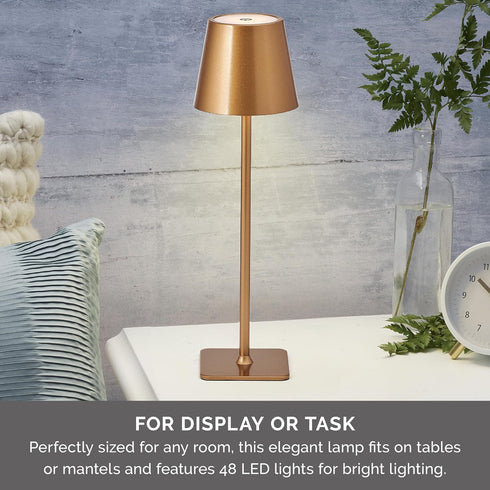 15-Inch 3 Dimming, 48 Elements Rechargeable LED Table Lamp - Metal Construction with Touch Control, Light Colors