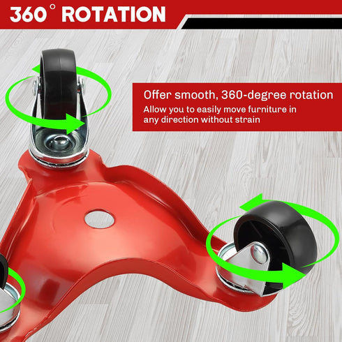 4 Pack 220 lbs 3 6 Inch, Steel Tri-Dolly | Load Capacity, Wheel Furniture Mover Dolly for Moving Furniture, Appliances