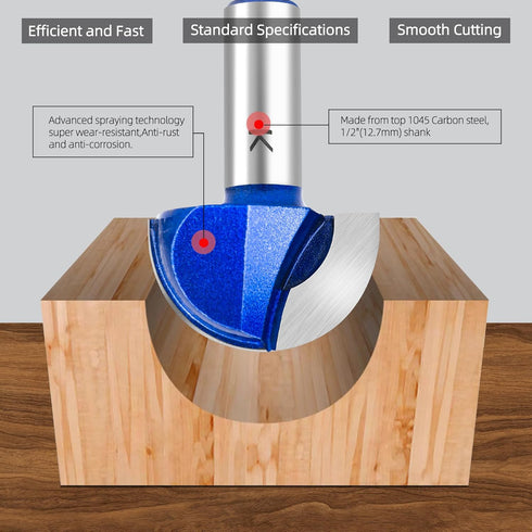 SMJXTOP 1-1/2" Set 1/2 Inch Cutting Diameter Cove Box Round Nose Router Bit Shank, Carbide Tipped Core Box Router Bit