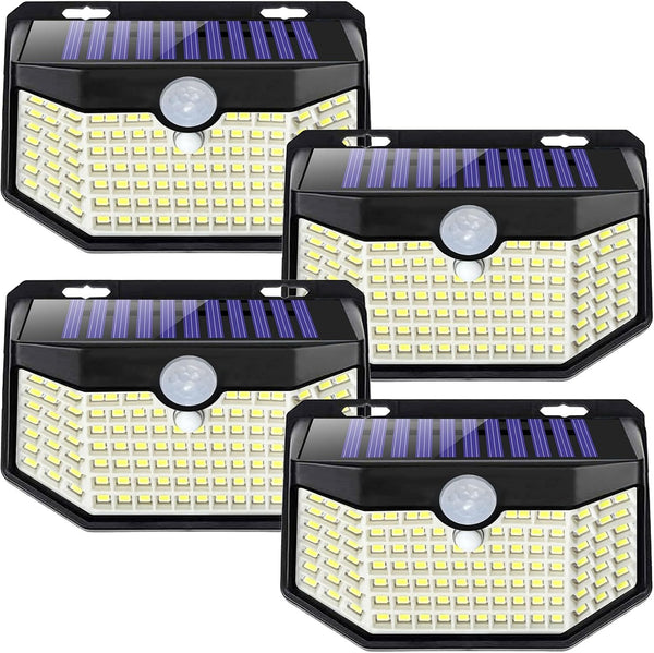 HMCITY Solar Lights Outdoor 120 LED 3 Lighting Modes,Motion Sensor Wall Lights,