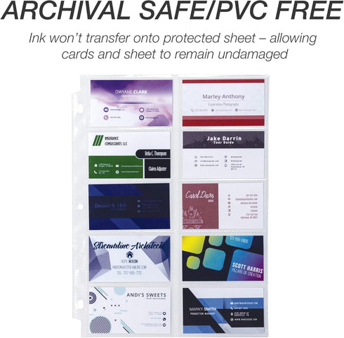 Samsill Business Card Sleeves, 25 Pack Holds 500 Cards, 3.5 x 2 Inch, Archival Safe for 8.5 x 11 Inch Binders