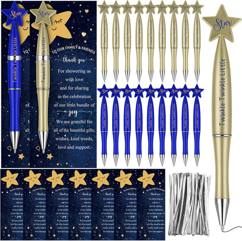 Twinkle Twinkle Little Star Baby Shower Pen Favors, Includes Ballpoint Pens and Thank You Cards for Gender Reveal Party