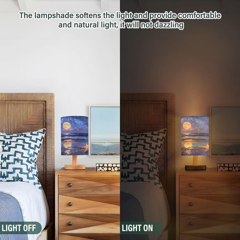 ALAZA Moon Starfish Beach Oilpaint Bedside Table Lamp with USB Port for Bedroom Nightstand Lamps Night Light Linen