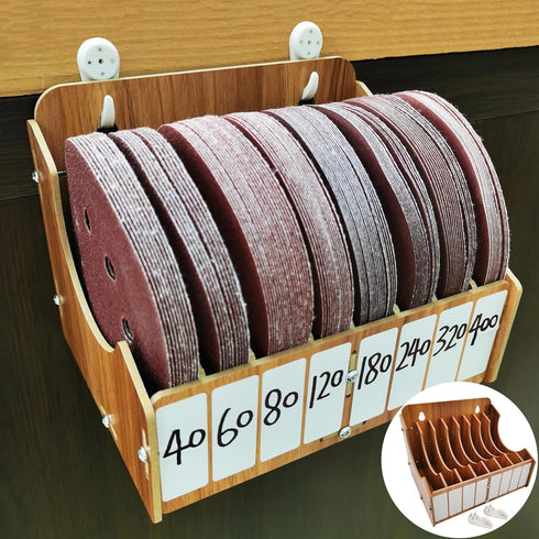 8-Tier Sandpaper Organizer for 5 Inch Sanding Discs, Woodworking Tool Box Storage Rack (Excluding Sandpaper), 1 Pack