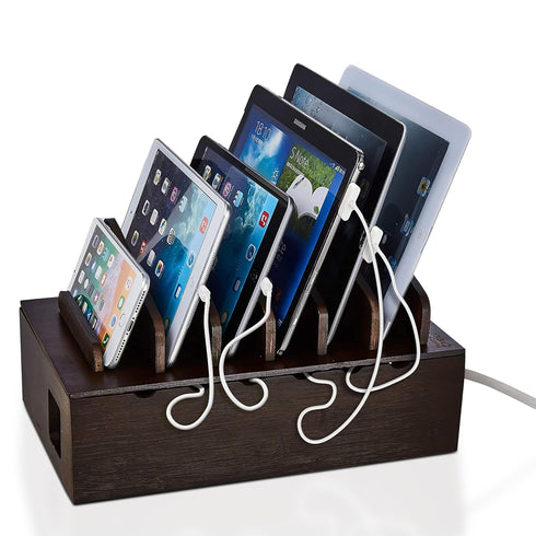 Prosumer's Choice Multi Device Charging Station - Elegant Wooden Desktop Organizer for 6 Phones, Work from Home