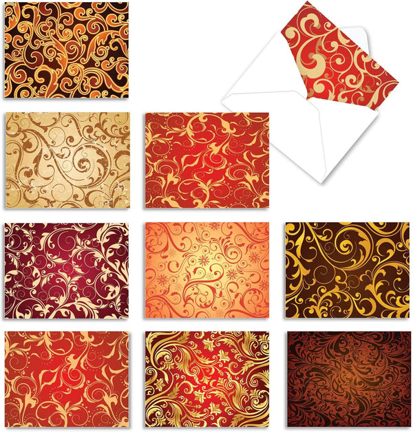 The Best Card Company 10 Colorful Blank Note Cards with Envelopes (4 x 5.12 Inch) - Assorted Boxed Set - Royal Fleurish
