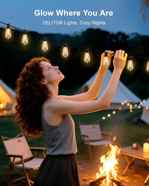 50FT IP65 27 Bulbs, Dimmable ST38 Patio String Lights Plug in LED Outdoor String Lights with Waterproof Connectable