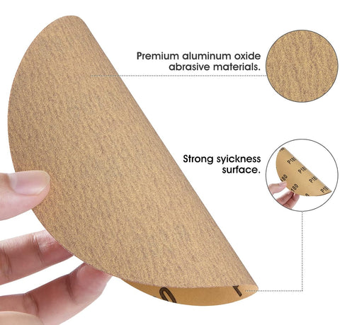 100PCS 6 inch Gold PSA Sanding Discs, 180 Grit Self Adhesive Sticky-Back Sandpaper for Woodworking Metal Sanding Disc