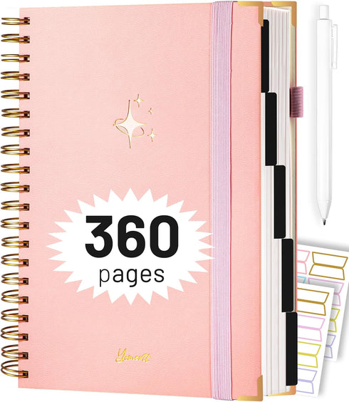 Spiral Notebook with Dividers, 360 Pages, 5 Subject College Ruled Notebook, 7.3"x10.4" for Work and School