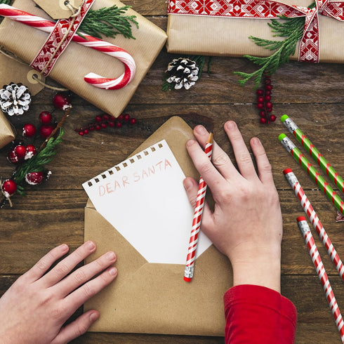 Whaline 100Pcs Christmas Candy Cane Writing Pencils with Erasers, Red Green Wood Xmas Winter Stationery Gift, 4 Styles