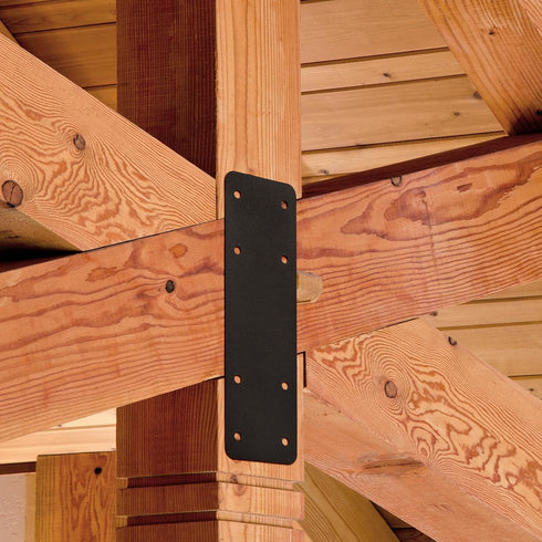2pcs Post to Beam Connectors, 10"X3" Straight Steel Flat Plate, Black Powder Coated I Strap for Wooden House Repair