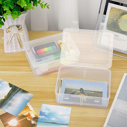 BTSKY 4 Pack Photo Storage Boxes for 4"x6" Pictures, Greeting Card Organizer with Removable Divider for Craft Storage