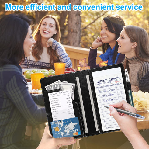 ACdream Server Books for Waitress - Cute Pocket Leather Money Organizer Wallet, Cash Check Bill Receipt Holder, Black