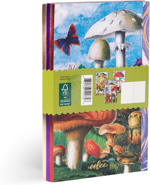 eeBoo Piece & Love: Mushroom Little Books - Set of 3 Notebooks, 5.75 x 4 Portable Size, Nature Themed Journals, Notes-Sketch-Draw, Lines & Dot Grid