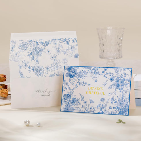 50 Pack Set Crisky Beyond Grateful Thank You Cards with Envelopes Bulk, Blue Floral Thank You Notes with Envelopes