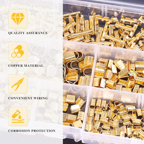 Swpeet 525 Pcs Non-Insulated U Shape Wire Crimp Copper Terminal Connector Kit, Gold TC-1 TC-A TC-B TC-C TC-T, Ring Lugs