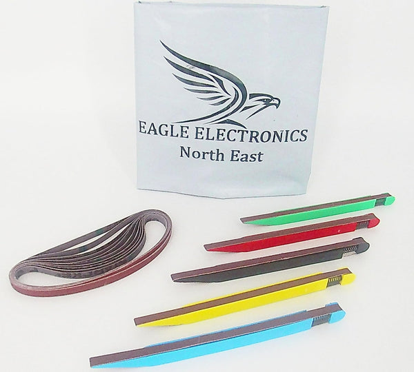 Sanding Stick Detailer Set 5 Piece with 2 Extra Replacement Belts, 5 Grits for Sanding Wood, Metal & Plastics, S5G10