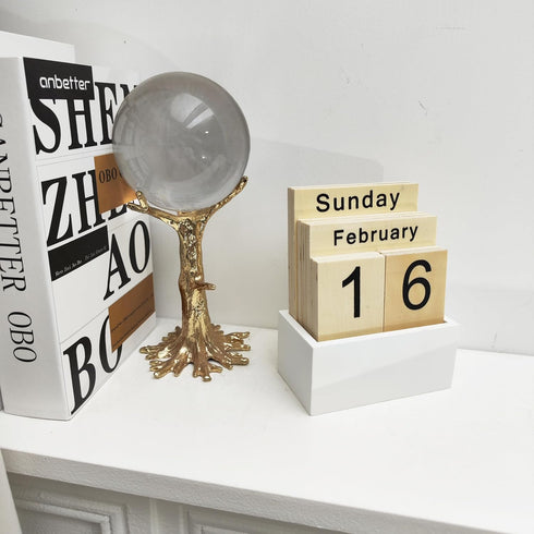 IELEPHONIX Wooden Perpetual Calendar for Desk, Metal Wood Month Date Display for Teachers, Students, Classroom, Rustic