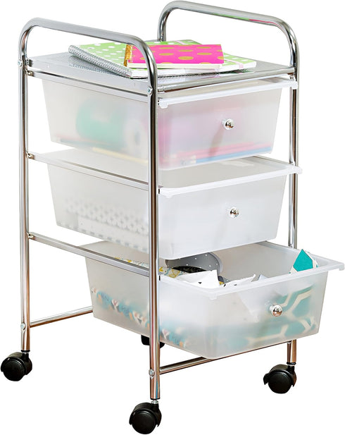 Honey-Can-Do 3-Drawer Plastic Storage Cart on Wheels, Silver