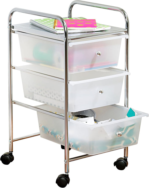 Honey-Can-Do 3-Drawer Plastic Storage Cart on Wheels, Silver