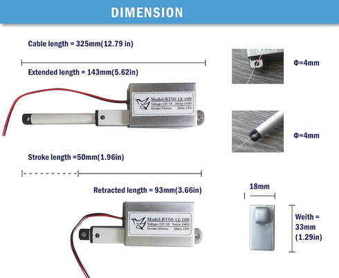 Micro Linear Actuator, 2" Stroke, 22Lbs Force, 12V DC Power for Intelligent Range Hood, Home Automation