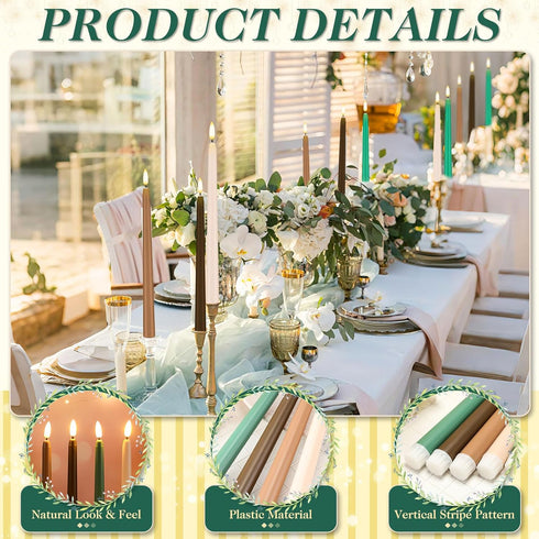 24 11'' Baquler Pcs Green Brown Flameless Taper Candles Woodland Battery Operated Candles LED Plastic Flickering