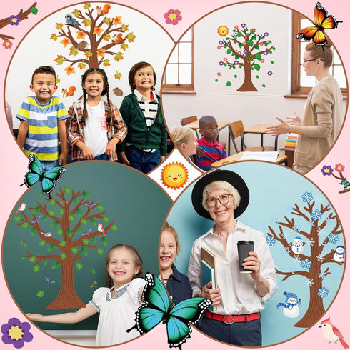 Spakon 168 Pcs Tree Classroom Bulletin Board Decor, Seasonal Tree Cutout Border Set for Back to School