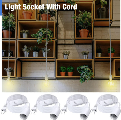 12ft E26 E27 Bulb Light(White,4 Coume Extension Hanging Lantern Cord Cable Extension Light Hanging Lantern Pendant Lamp