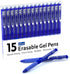 Erasable Gel Pens 15 Pack - Blue Retractable Clicker Fine Point Pens, Make Mistakes Disappear for Writing Planner and