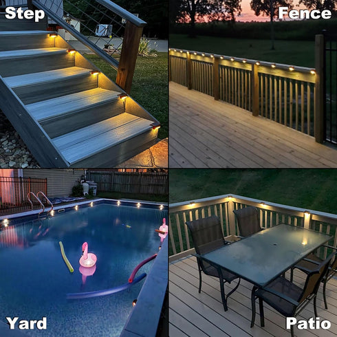 DenicMic 16 Pack 4000K Solar Deck Lights Outdoor Waterproof Warm White LED for Step Fence Patio Yard Stair Balcony