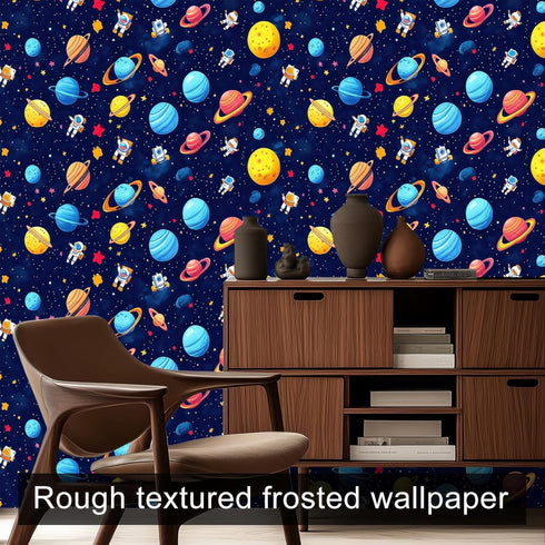 17.7" 118.1" HOMETITUTE Cartoon Galaxy Astronaut Planets Wallpaper Peel and Stick Contact Paper Wall Paper Stick x Self