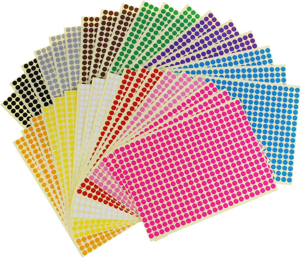 Sticky Color Coding Labels - Removable Small Circle Dot Stickers for Classroom Organization (0.24 Inch, 12 Colors)