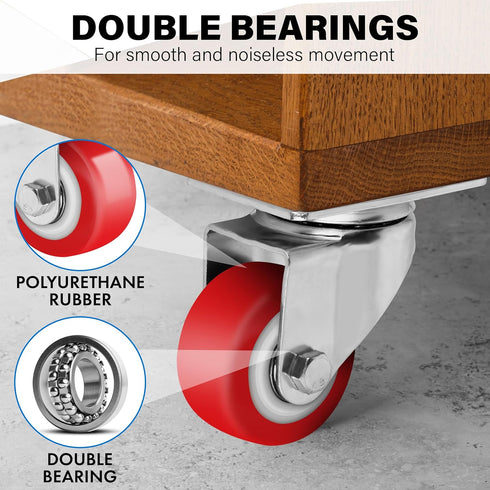 2.5 Inch Heavy Duty Caster Wheels Set of 4, Lockable Cart Wheels with Brakes, 1500lbs Load Capacity, 360 Degree