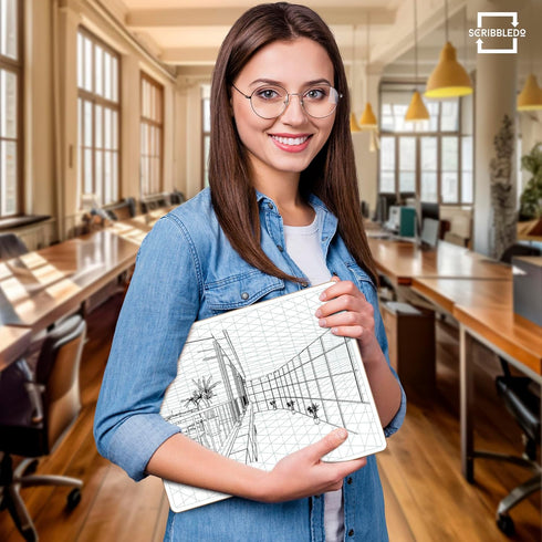 SCRIBBLEDO 2 Point Perspective Grid 11”x14” Large Graph Dry Erase Board Double-Sided White Board Drawing Grid Lines Graphing Charts Whiteboard for Home School Classroom Teachers and Students by Scribbledo