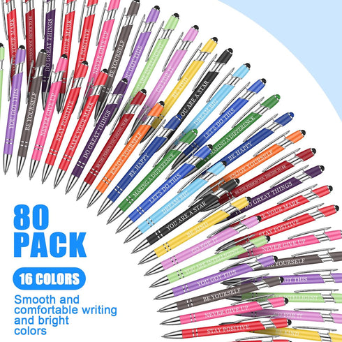 Sherr 80 Pcs Inspirational Motivational Quotes Ballpoint Pens Set, 5.6 Inch Metal Writing Pen with Stylus Tip
