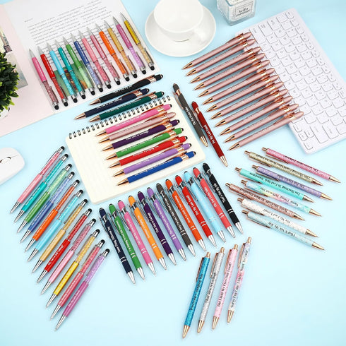 Snarky Funny Office Pens, 12 Pcs Negative Sarcastic Quotes Ballpoint Pens with Stylus Tip for Colleagues, Black Ink