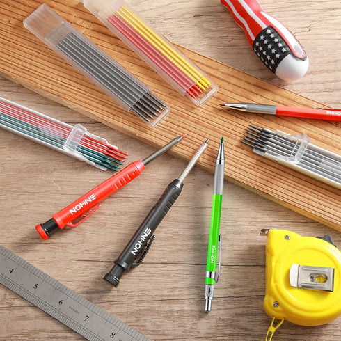 Enhon Mechanical Pencil Set with 4 Carpenter Pencils and 40 Refills, Woodworking Tools for Carpenters (Green, Red,