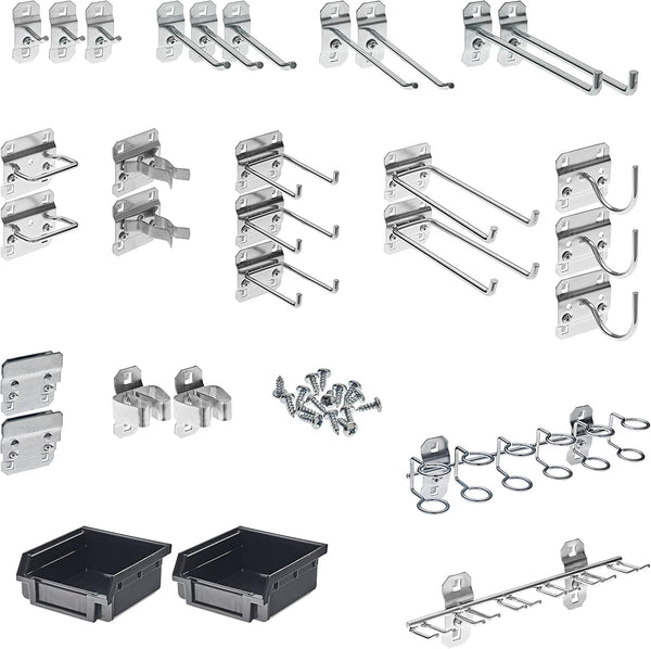 Triton Products LH3-KIT LocHook 30-Piece Assortment for Locboard, Zinc Plated Steel Hooks and Bins, Black