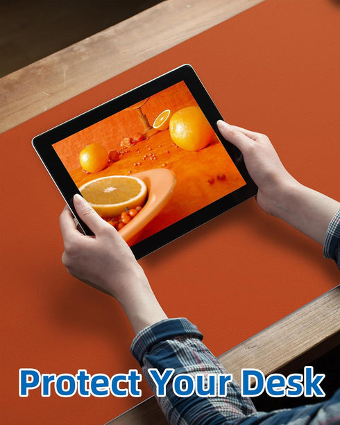 Leather Desk Pad Protector, Non-Slip PU Leather Office Desk Mat, Large Waterproof Keyboard Mat (Orange, 35" x 17")
