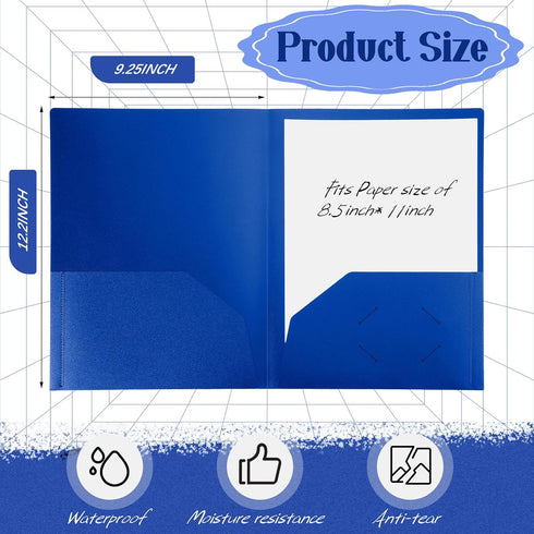 Patelai 50 Pack Pocket Folders, 2 Pocket Heavy Duty Plastic Folders, Letter Size, Business Card Holder, Blue