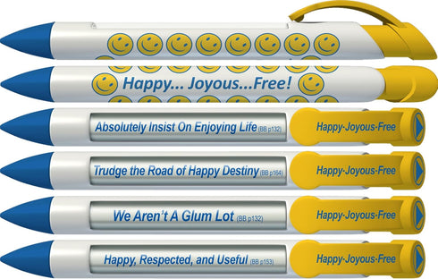 Recovery Pens, 3rd Step/7th Step/Happy Joyous Free Pen Trio, Rotating Message 6 Pen Set