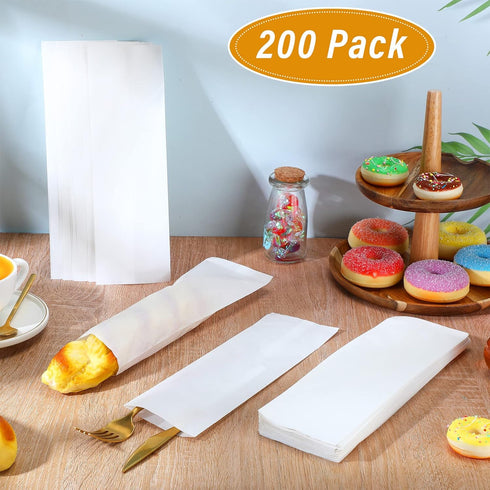 200 Pcs Kraft Paper Bags, Grease Resistant Silverware Sleeves for Utensils, Cookies, Bakery Treats
