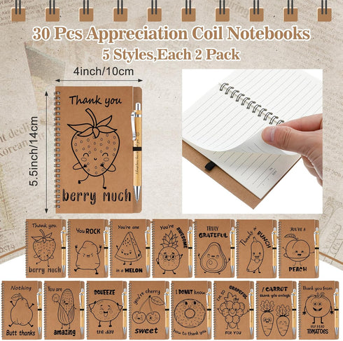Geyoga 60 Pcs Employee Appreciation Gifts, Thank You Spiral Kraft Notebooks with Bamboo Pens, Motivational Notebooks