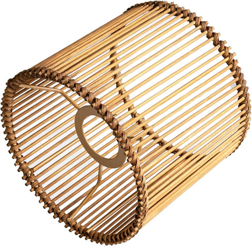Osasy Small RattanShade Bamboo Lamp Shade,Unique Barrel/Cylinder Shape Hollow-Carved Boho Lampshades for Bedside Table